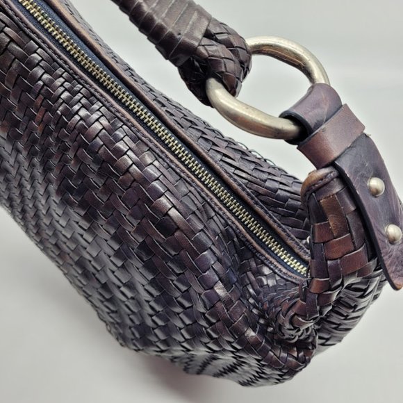 SOLD: Cole Haan Genevieve Leather Weave Satchel Tote Hobo Purse Blue Bag Luxury - Picture 14 of 16